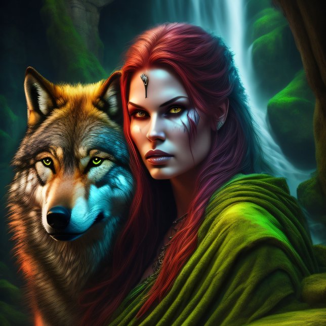 Papel De Seda Wild Amazonian Woman and her Wolf  (Criador carregado)
