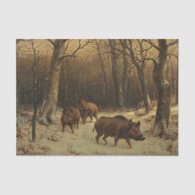 Papel De Seda Wild Boars in the Snow (por Rosa Bonheur) (Frente )