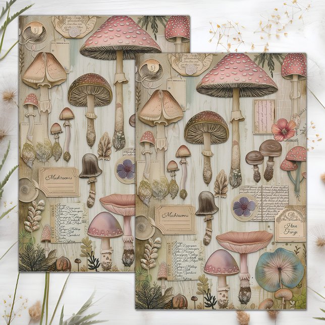 PAPEL DE SEDA WILD MUSHROOMS POSTER DECOUPAGE (WILD MUSHROOMS POSTER DECOUPAGE TISSUE PAPER)