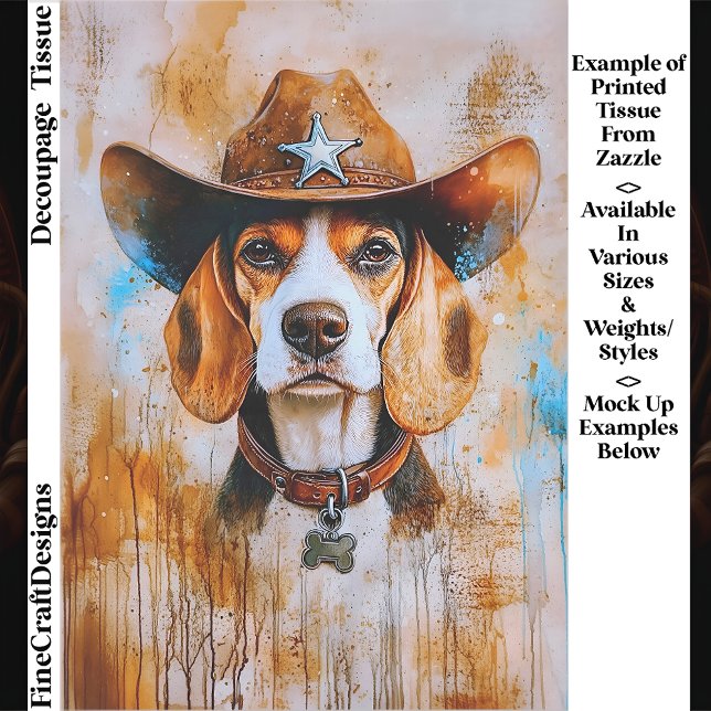 Papel De Seda Wild West Beagle Dog In Cowboy Hat EY4 Decoupage (Criador carregado)