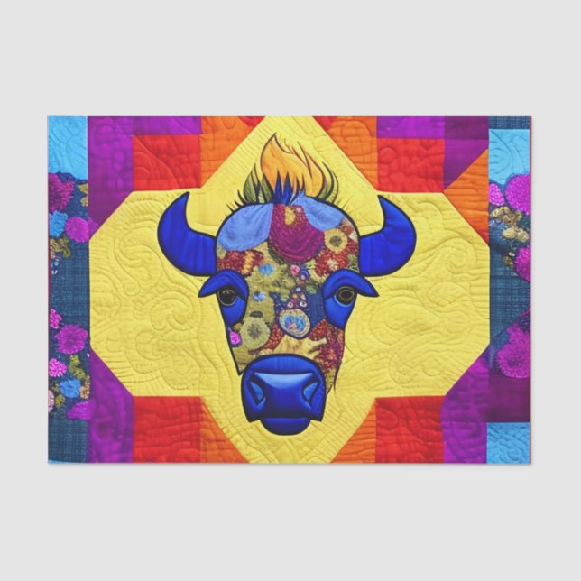 Papel De Seda Wild West Bison Quilt Like Design (Frente )