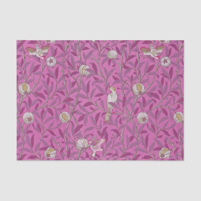 Papel De Seda William Morris, Birds and Pommegrenates - Rosa (Frente )