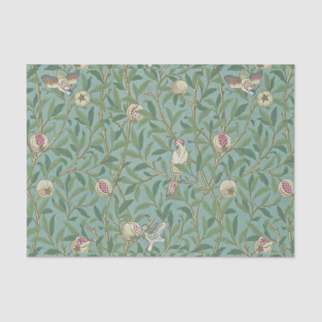 Papel De Seda William Morris, Birds and Pommegrenates - Verde (Frente )