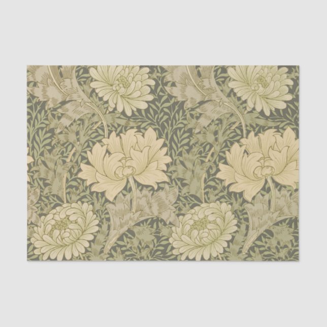 Papel De Seda William Morris Chrysanthemum Sage Flower (Frente )