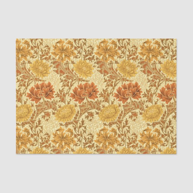 Papel De Seda William Morris Chrysanthemums, Mostarda Dourada (Frente )