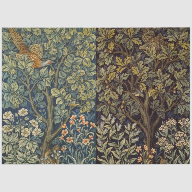 Papel De Seda William Morris Faisão Pássaro Árvore Flor (Frente )