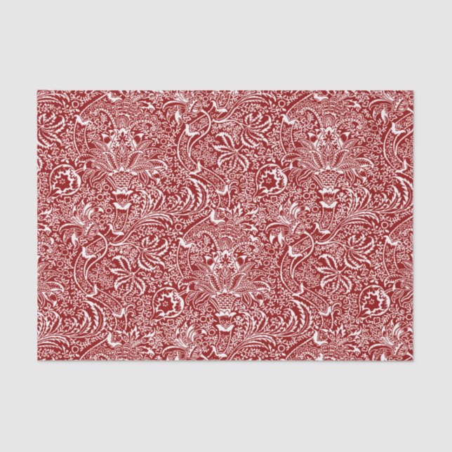 Papel De Seda William Morris Indian, Dark Red e White (Frente )