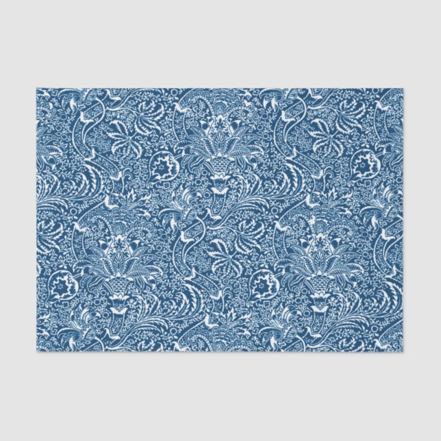 Papel De Seda William Morris Indian, Indigo Blue e White (Frente )