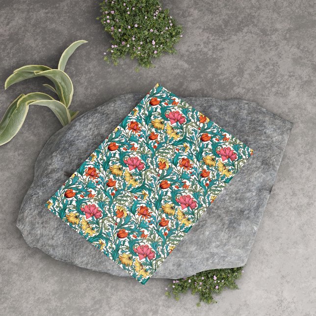 Papel De Seda William Morris inspirou azul de cobre amarelo rosa (William Morris inspired pink yellow copper blue Tissue Paper)