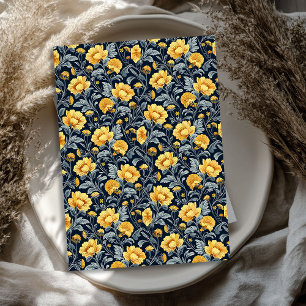 Papel De Seda William Morris inspirou flores amarelas marinho az