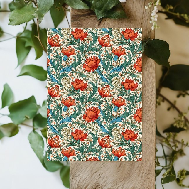 Papel De Seda William Morris inspirou terracotta pastel verde (William Morris inspired terracotta pastel green Tissue Paper)