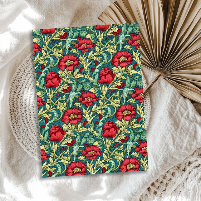 Papel De Seda William Morris inspirou verde burguês empoeirado (William Morris inspired burgundy dusty green Tissue Paper)