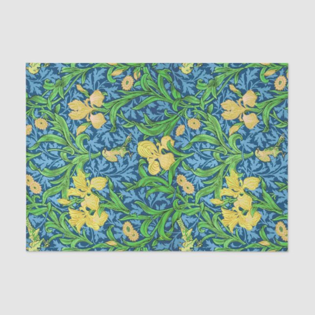 Papel De Seda William Morris Irises, Amarelo e Cobalto Azul (Frente )