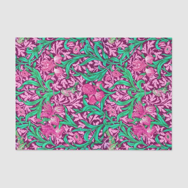 Papel De Seda William Morris Irises, Fuchsia Pink e Wine (Frente )