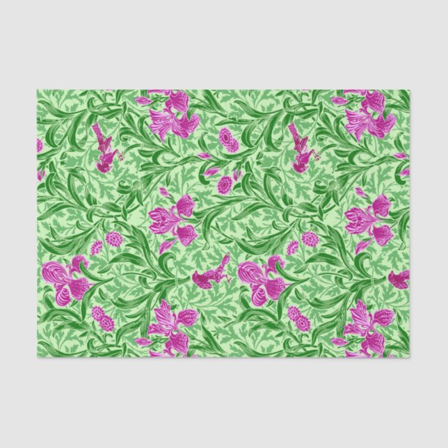 Papel De Seda William Morris Irises, Green, Magenta e Orchid (Frente )