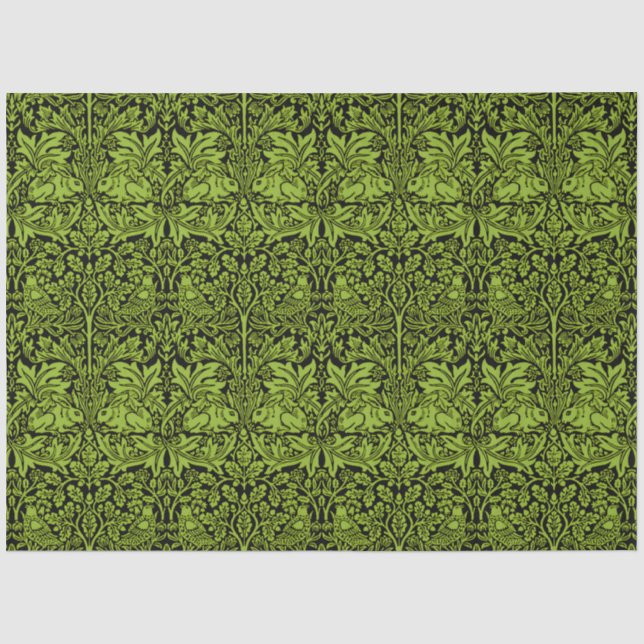 Papel De Seda William Morris Irmão Coelho Verde Sage Preto (Frente )