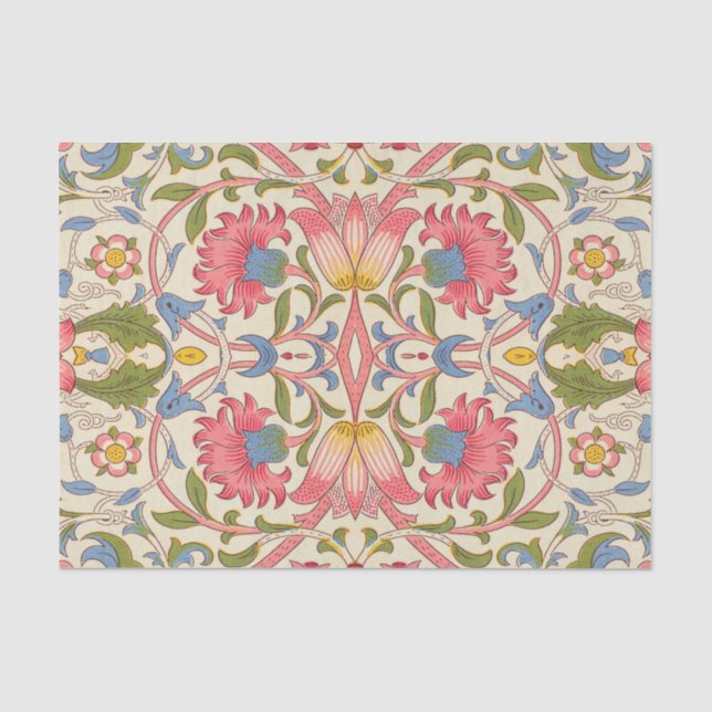 Papel De Seda William Morris Lodden Padrão Floral Pastel  (Frente )