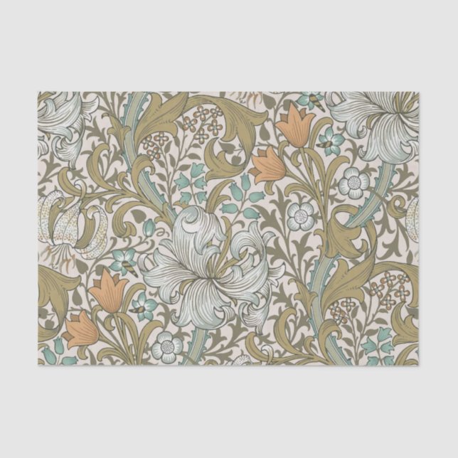 Papel De Seda William Morris Ouro Lily Blue Dourado Classic (Frente )