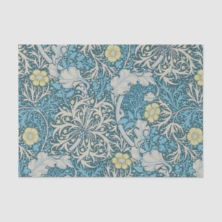 Papel De Seda William Morris, padrão art nouveau, algas, azul,f