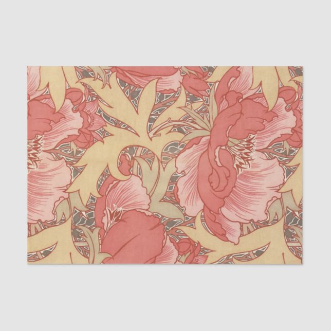 Papel De Seda William Morris Poppies Floral Art Nouveau Pattern (Frente )