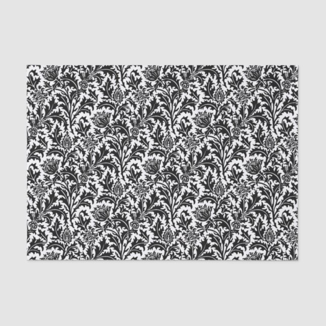 Papel De Seda William Morris Thistle Damask, Preto a Branco (Frente )