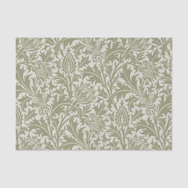 Papel De Seda William Morris Thistle Sage - Padrão Verde (Frente )