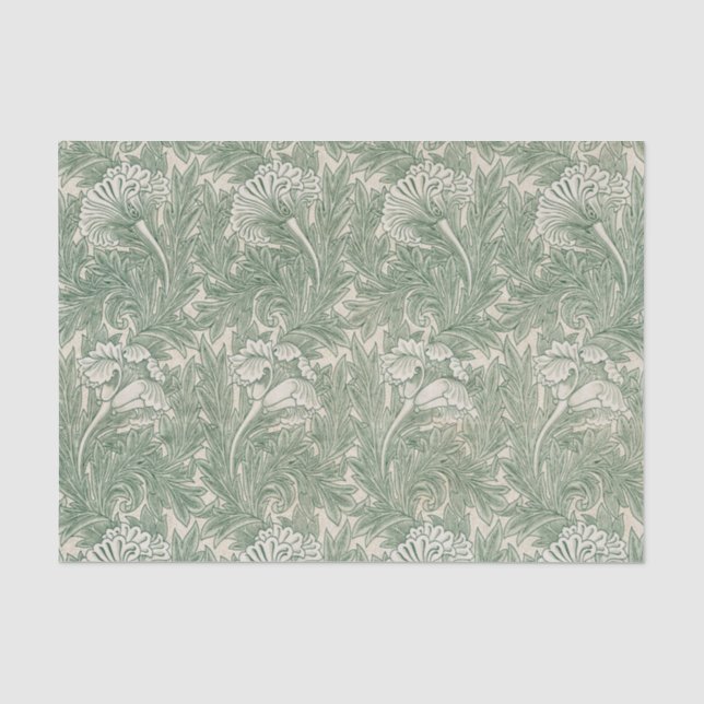 Papel De Seda William Morris Verde Sage Padrão de Tulipa: Vintag (Frente )