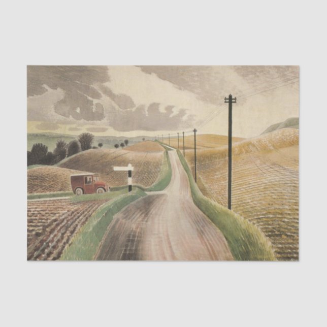 Papel De Seda Wiltshire Landscape (por Eric Ravilious) (Frente )