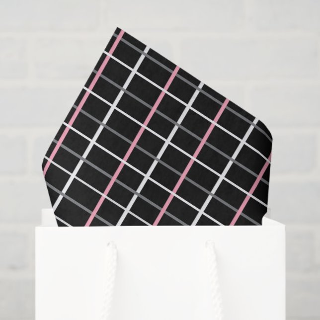 Papel De Seda Window Pane Print in Black and White with Pink (Sacola de presentes)