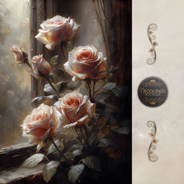 Papel De Seda Window Roses in Blush Decoupage (Window Roses in Blush Decoupage Tissue Paper)