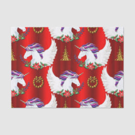 Papel De Seda Winged Unicorn Red Christmas