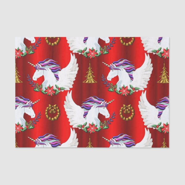Papel De Seda Winged Unicorn Red Christmas (Frente )