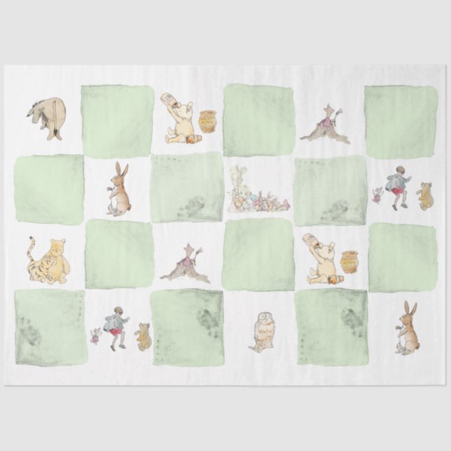 Papel De Seda Winnie the Pooh Green Check Tissue Paper (Frente )