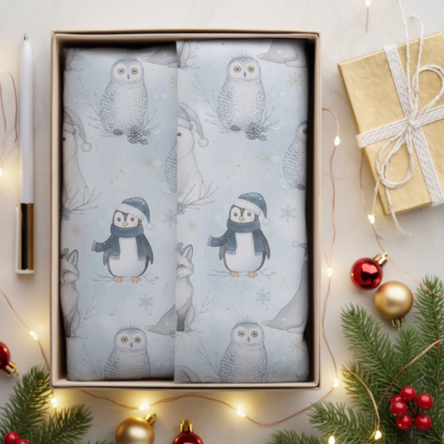 Papel De Seda Winter Arctic Animals Cute Polar Animals Christmas (Winter Arctic Animals Cute Polar Animals Christmas Tissue Paper)