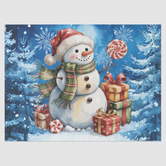 Papel De Seda Winter Blue Snowman & Christmas Presents (Frente )