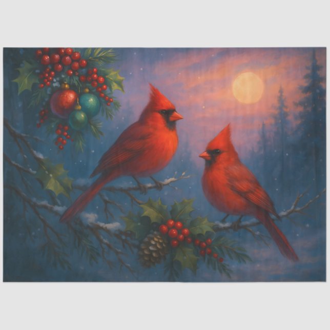 Papel De Seda Winter Cardinals Under the Solstice Moon Decoupage (Frente )