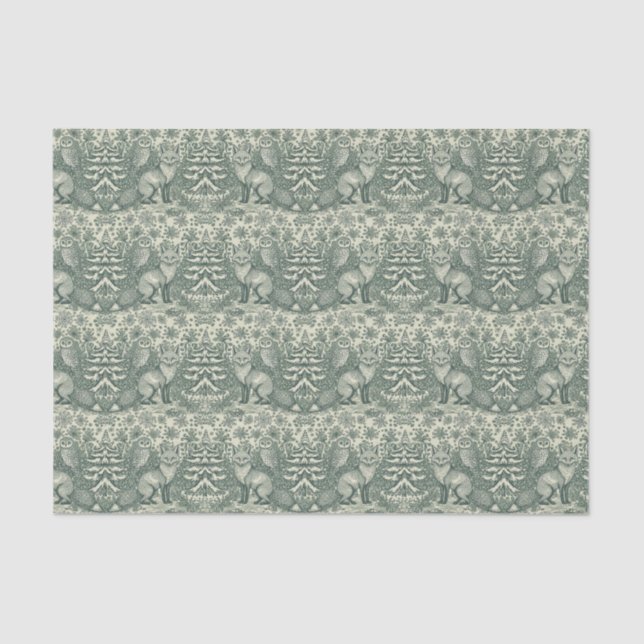 Papel De Seda Winter / Christmas Fox & Owl Illustration Pattern (Frente )