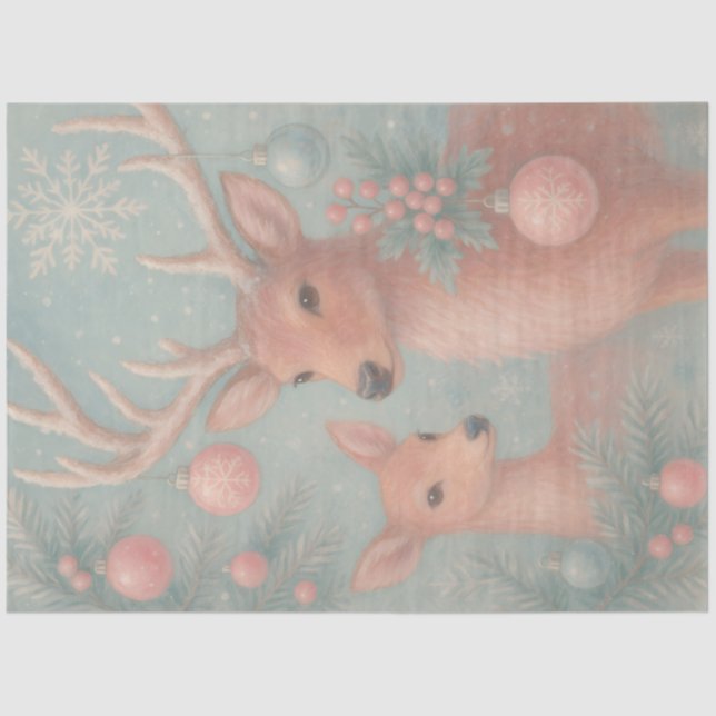 Papel De Seda Winter Fawns – Pastel Woodland Christmas Decoupage (Frente )