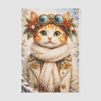 Papel De Seda Winter Holiday Steampunk Tabby Cat FF1 Decoupage