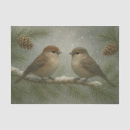 Papel De Seda Winter Songbirds on a Snowy Branch