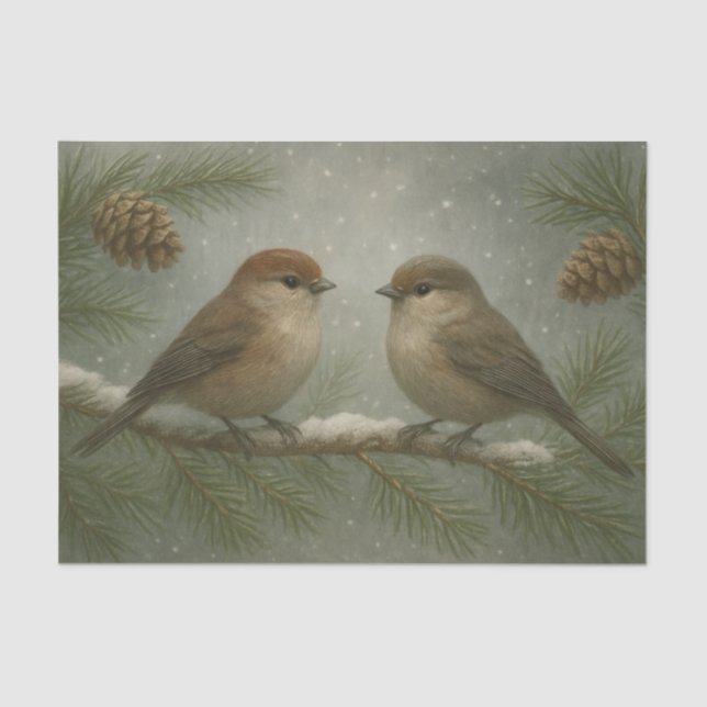 Papel De Seda Winter Songbirds on a Snowy Branch (Frente )