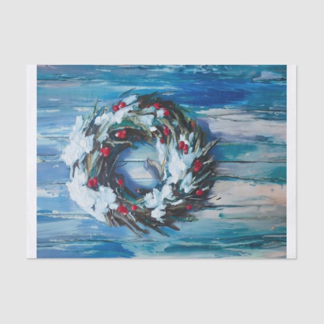 Papel De Seda Winter Welcome, Winter Wreath and Bird (Frente )