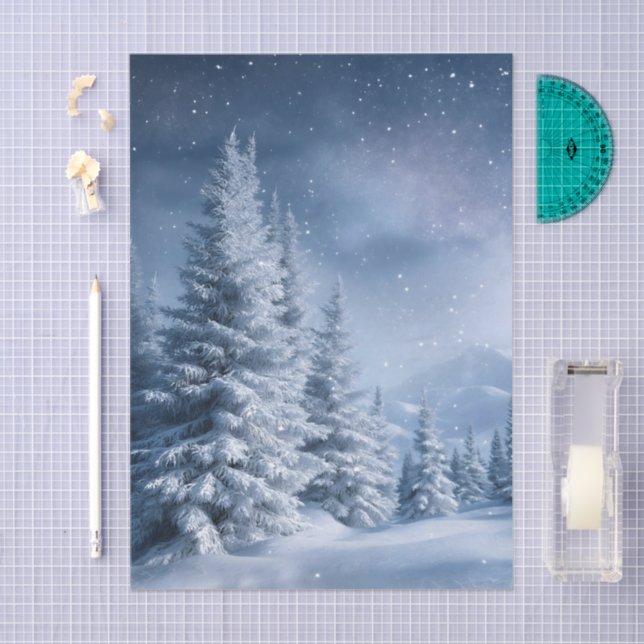 Papel De Seda Winter Wonderland Frosted Trees Snowy Forest (Arte )
