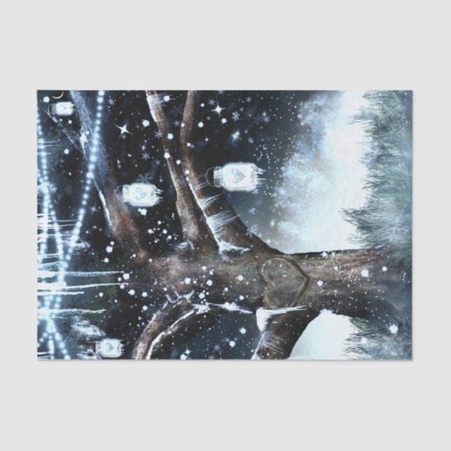 Papel De Seda Winter Wonderland Rustic Tree Lights Mason Jars (Frente )