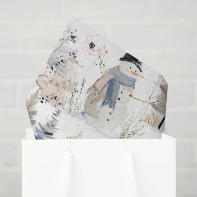 Papel De Seda Winter Wonderland Snowman e Bird Pattern (Sacola de presentes)