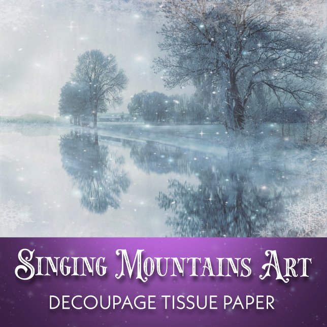 Papel De Seda Winter Wonderland Snowy Forest and Pond Decoupage (Criador carregado)