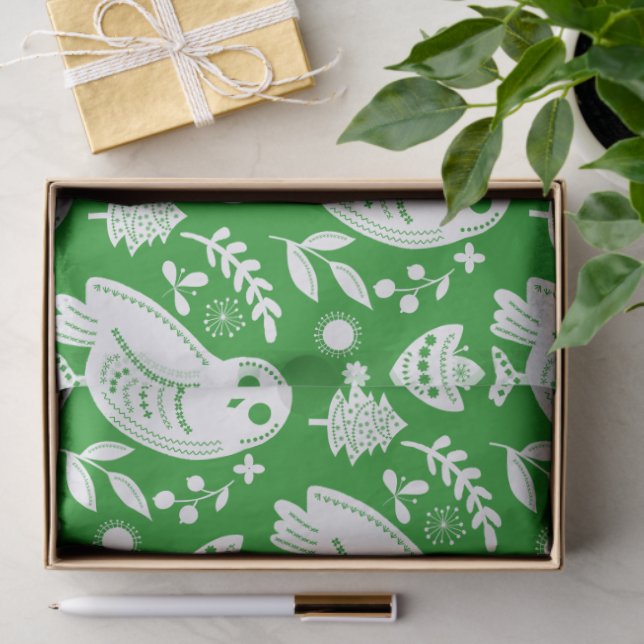 Papel De Seda Wise Owl Folk Art Green Holiday (Presente)
