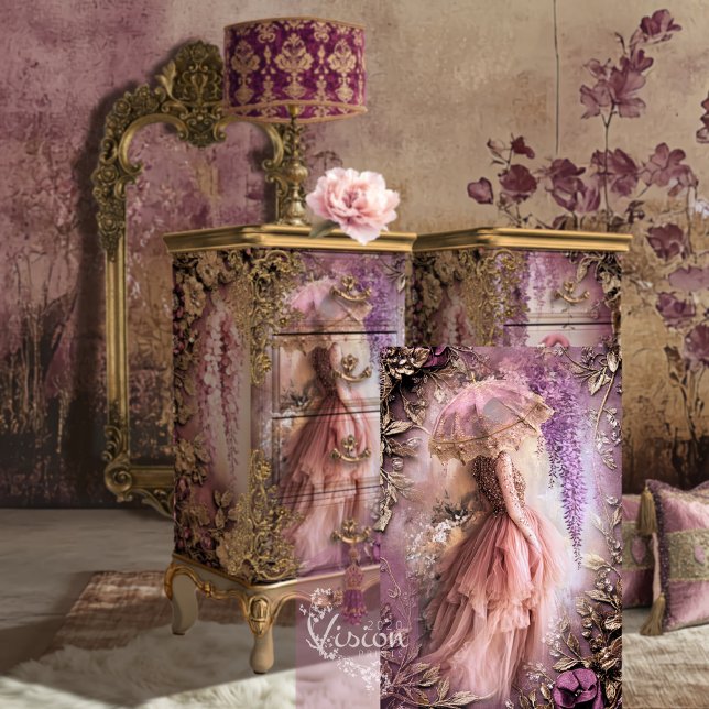 Papel De Seda Wisteria Wonder, Retrato Parasol Eteal Floral (Wisteria Wonder Portrait Parasol, Ethereal Floral, Dusty mauve, lilac decoupage tissue paper.)