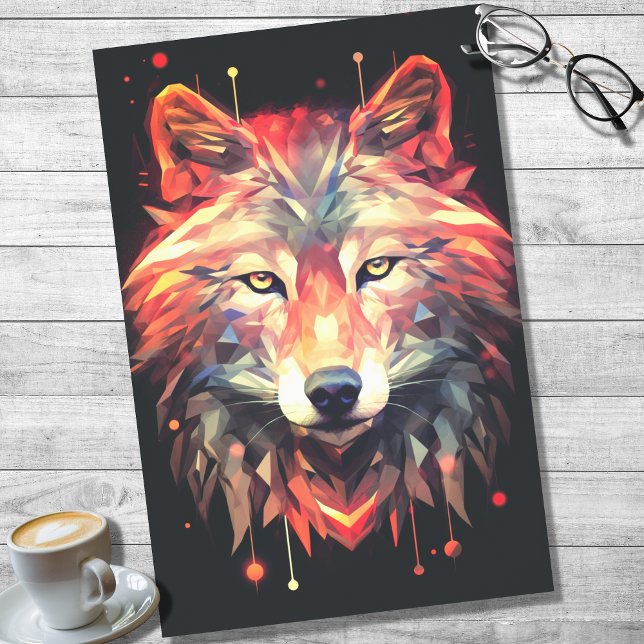 Papel De Seda Wolf Abstrato Faceted Orange Decoupage Paper (Criador carregado)