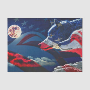 Papel De Seda Wolf American Flag Full Moon